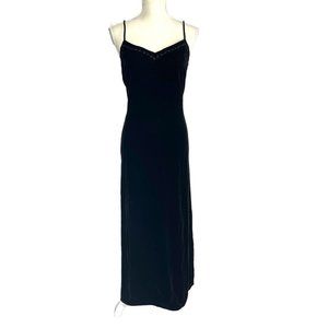 Vintage Y2K Express Black Sleeveless Full Length Velvet Silk Blend Formal Dress